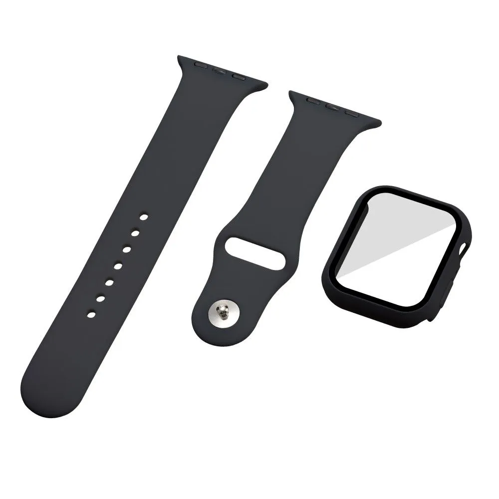 Apple Watch (45mm) silicone watch strap   cover with tempered glass - Black / Size: S / M