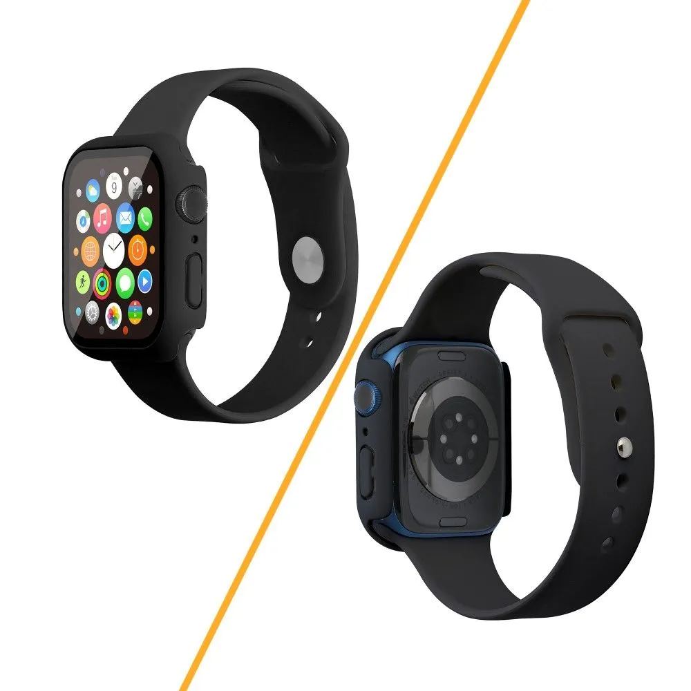 Apple Watch (45mm) silicone watch strap   cover with tempered glass - Black / Size: S / M