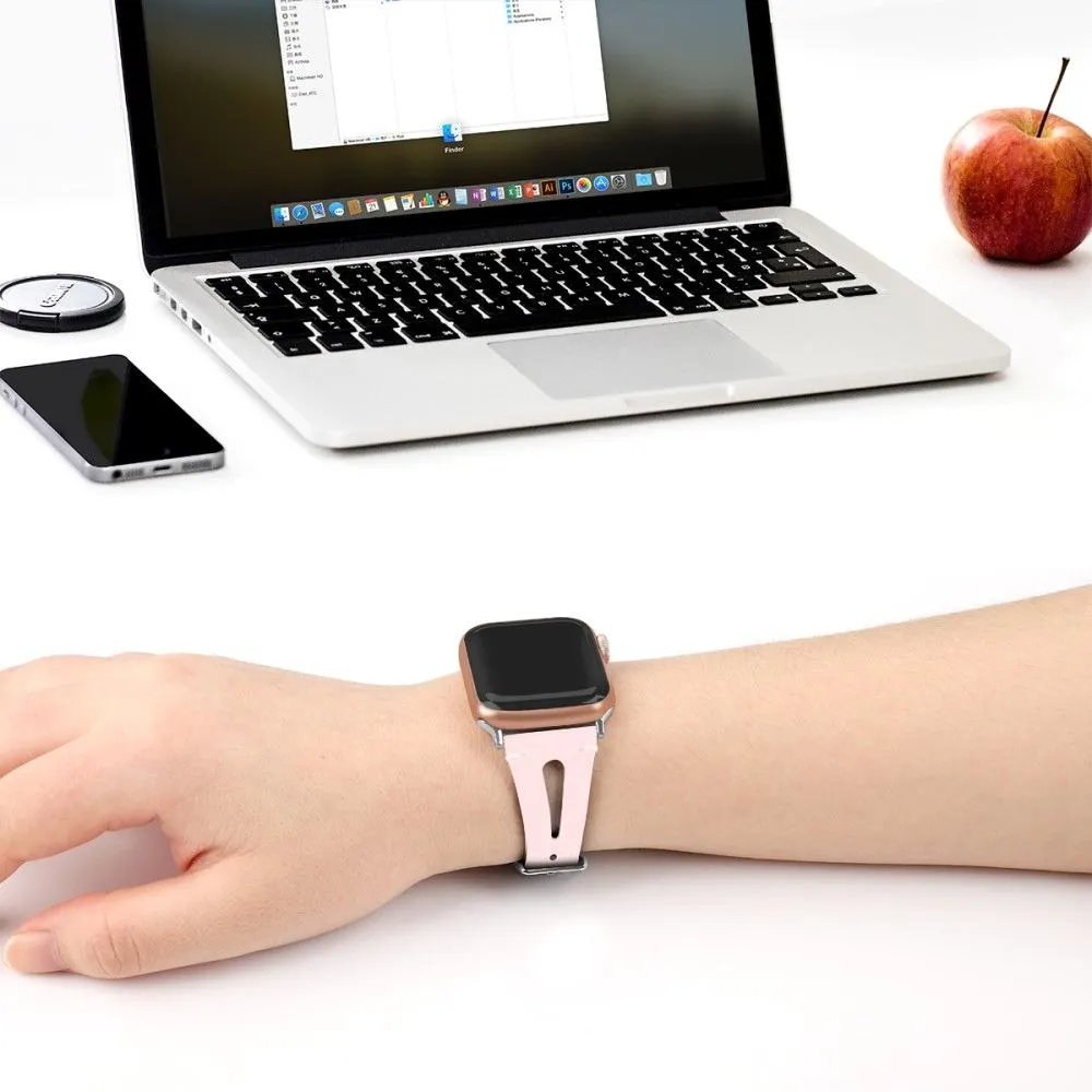 Apple Watch (45mm) top layer cowhide genuine leather watch strap - Light Pink