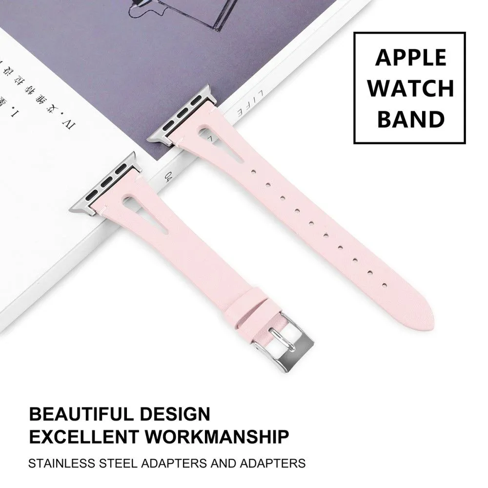 Apple Watch (45mm) top layer cowhide genuine leather watch strap - Light Pink
