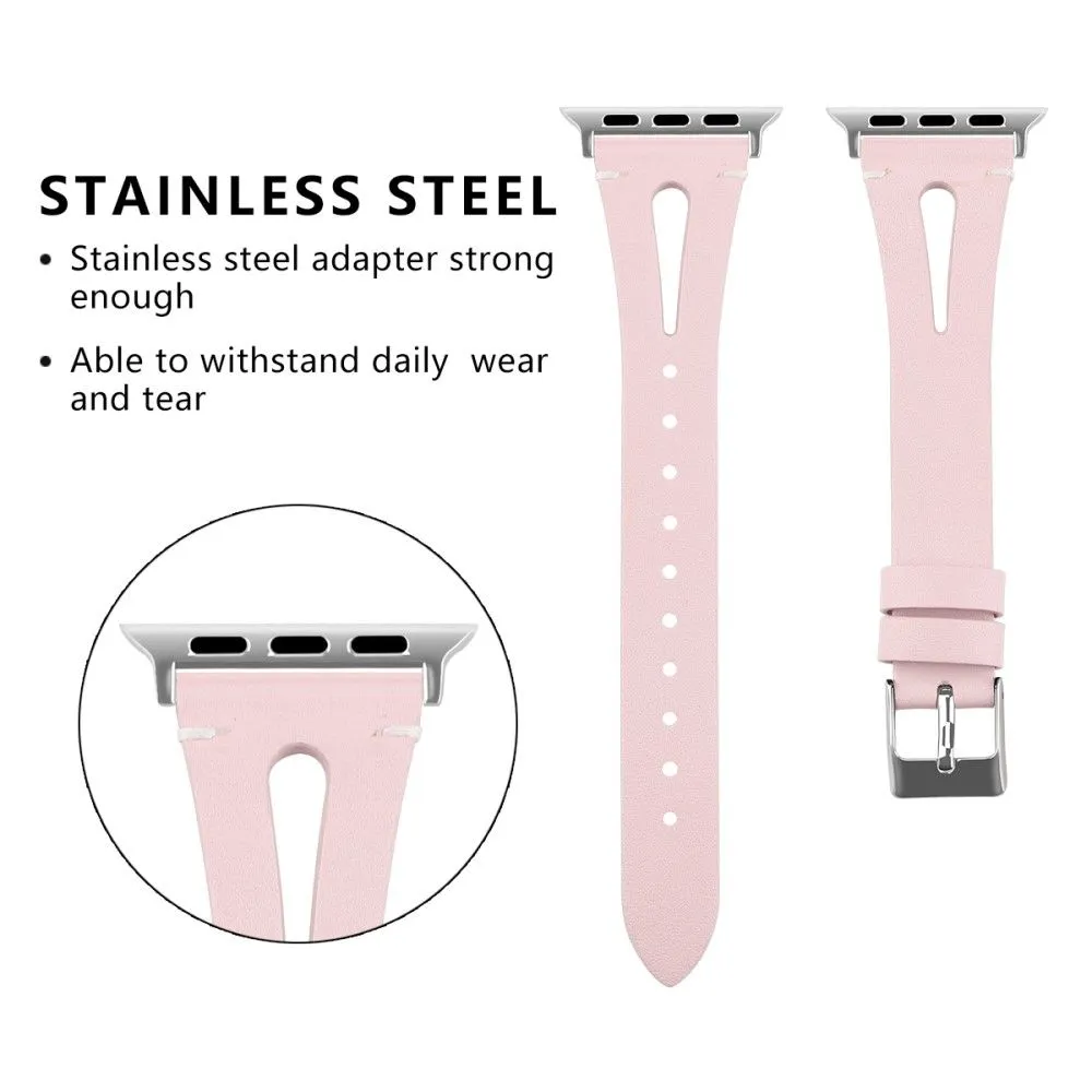 Apple Watch (45mm) top layer cowhide genuine leather watch strap - Light Pink