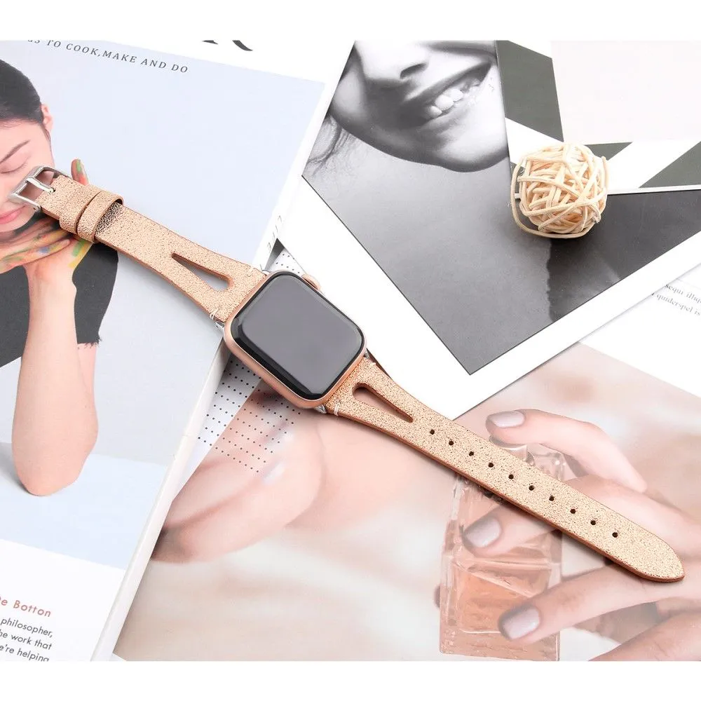 Apple Watch (45mm) top layer cowhide genuine leather watch strap - Rose Gold