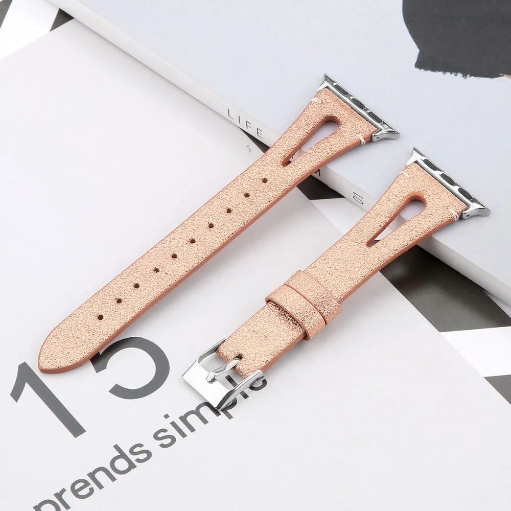 Apple Watch (45mm) top layer cowhide genuine leather watch strap - Rose Gold