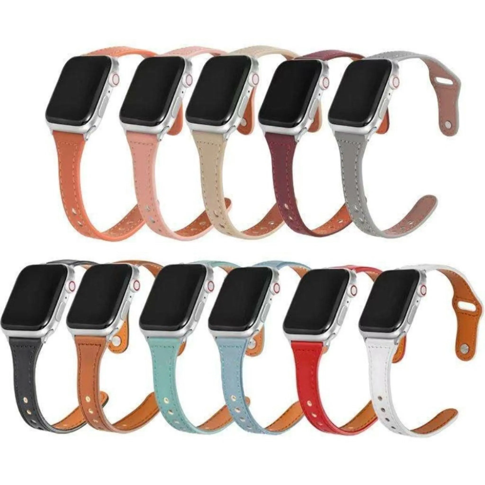 Apple Watch Series 6 / 5 44mm button snap genuine leather watch band - Wine Red