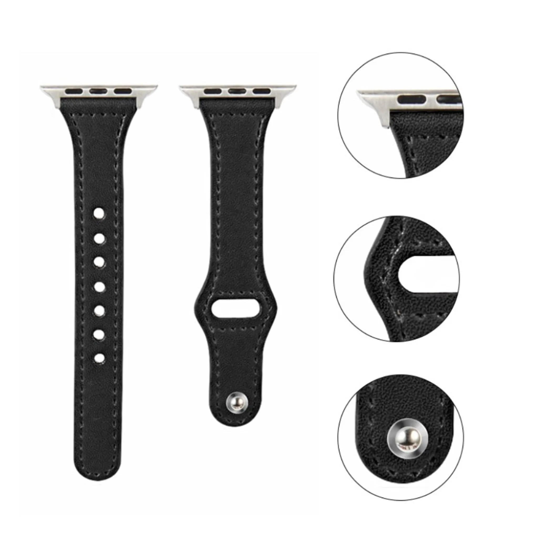 Apple Watch Series 6 / 5 44mm button snap genuine leather watch band - Wine Red