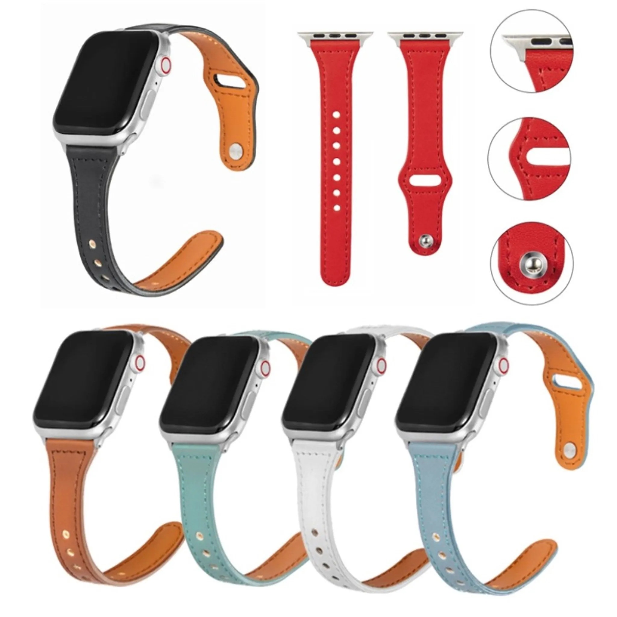 Apple Watch Series 6 / 5 44mm button snap genuine leather watch band - Wine Red