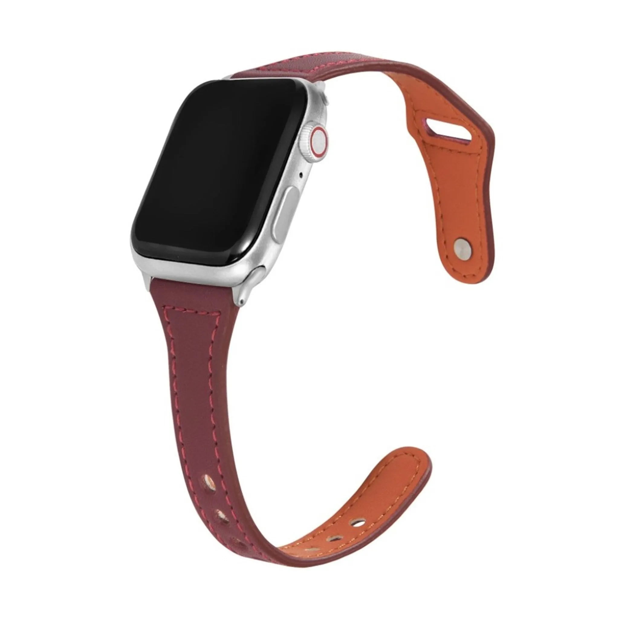 Apple Watch Series 6 / 5 44mm button snap genuine leather watch band - Wine Red