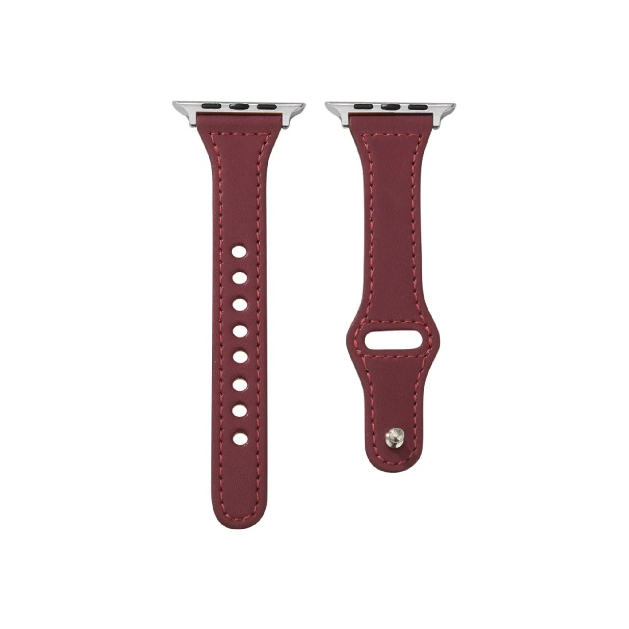 Apple Watch Series 6 / 5 44mm button snap genuine leather watch band - Wine Red