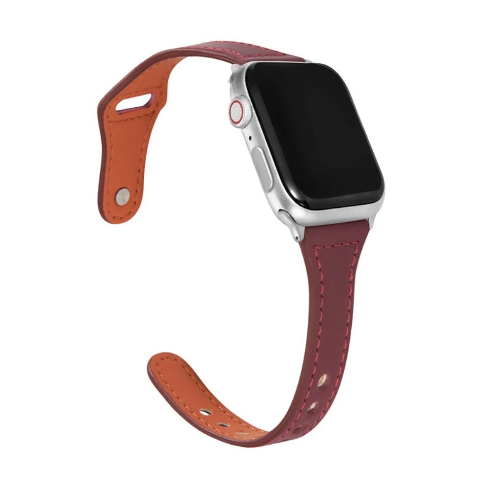 Apple Watch Series 6 / 5 44mm button snap genuine leather watch band - Wine Red