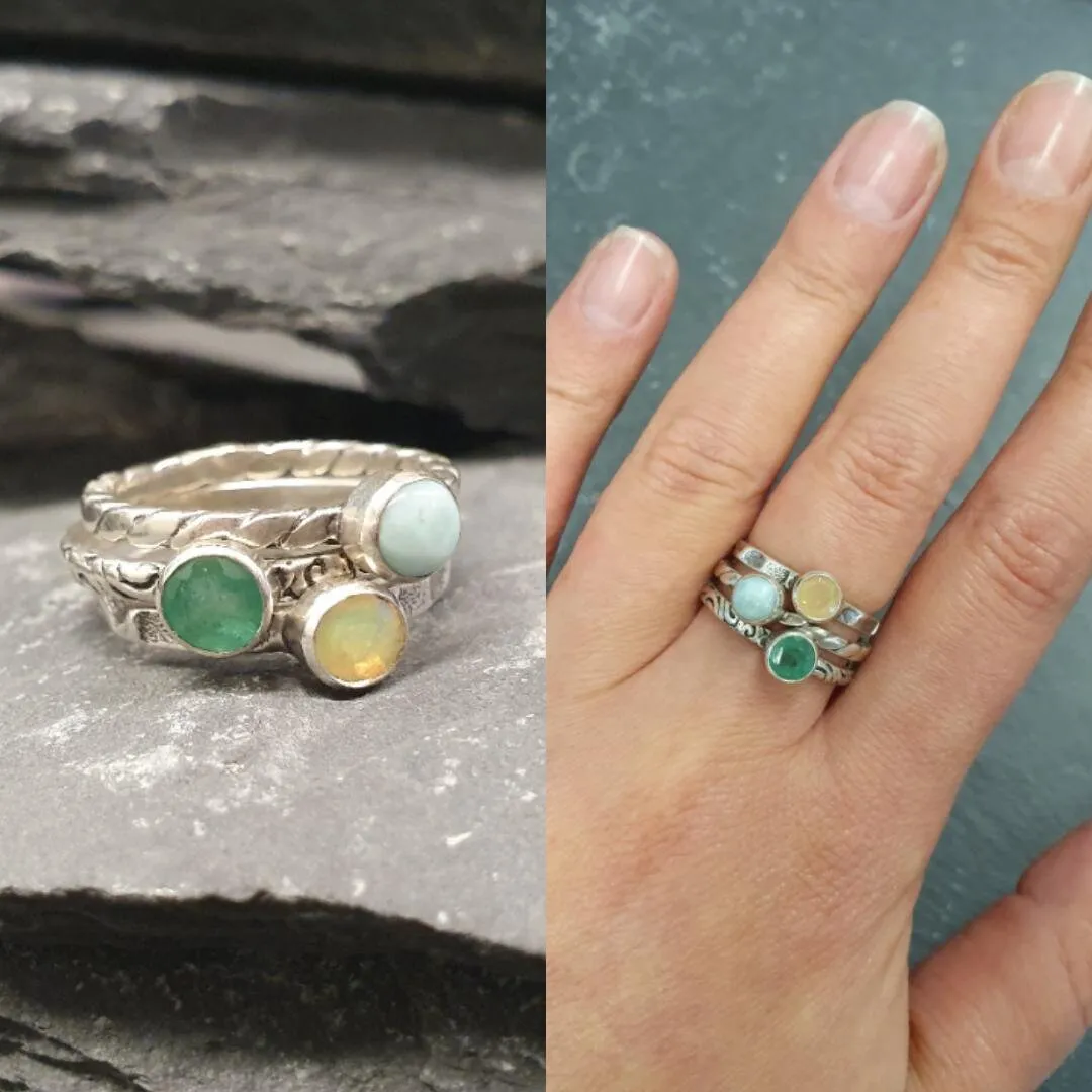 Aquamarine Ring - Dainty Blue Ring - Twisted Silver Band