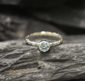 Aquamarine Ring - Dainty Blue Ring - Twisted Silver Band