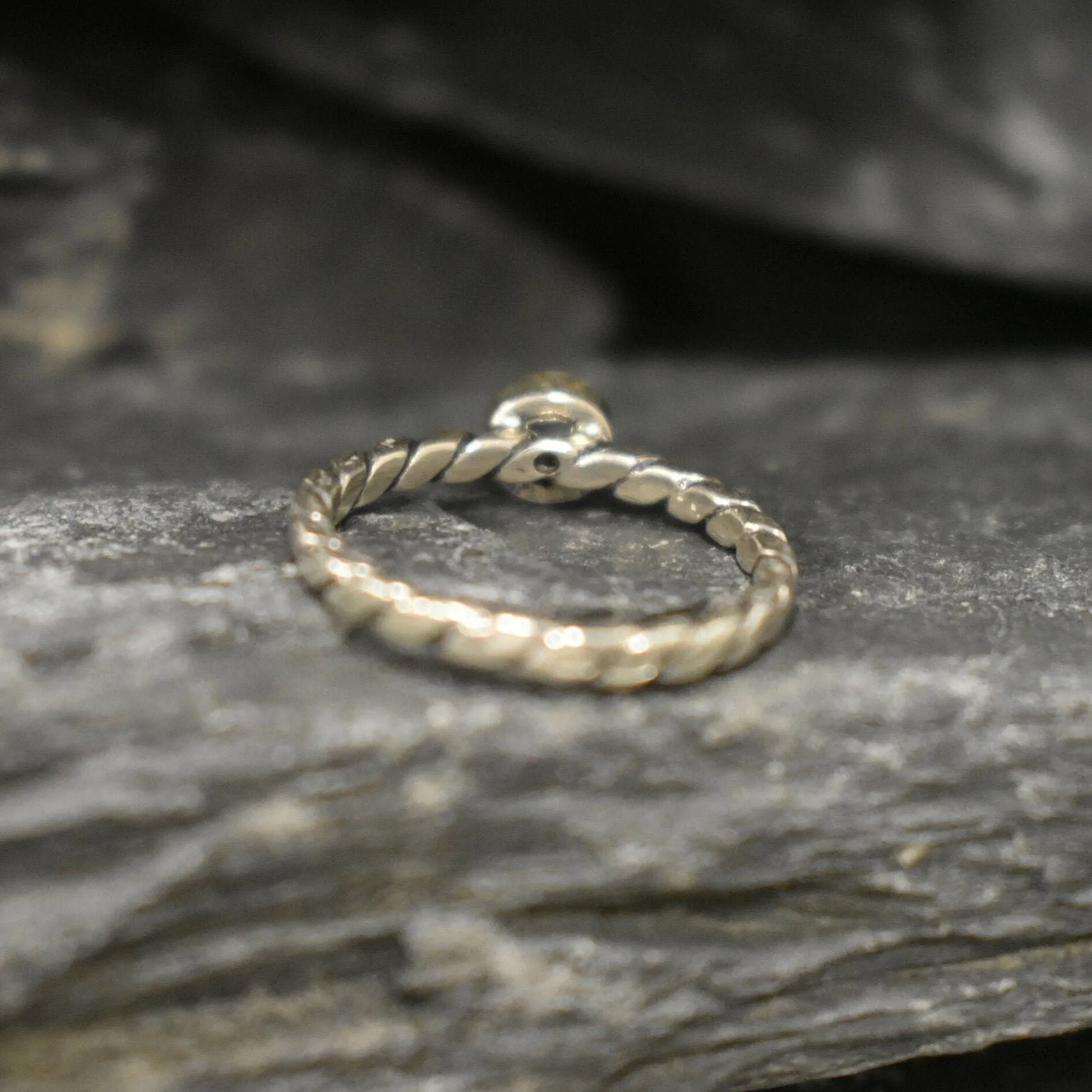 Aquamarine Ring - Dainty Blue Ring - Twisted Silver Band