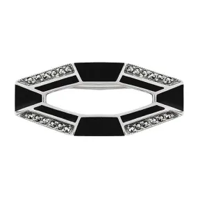 Art Deco Stil Markasit & Schwarzer Onyx Brosche in 925 Sterling Silber