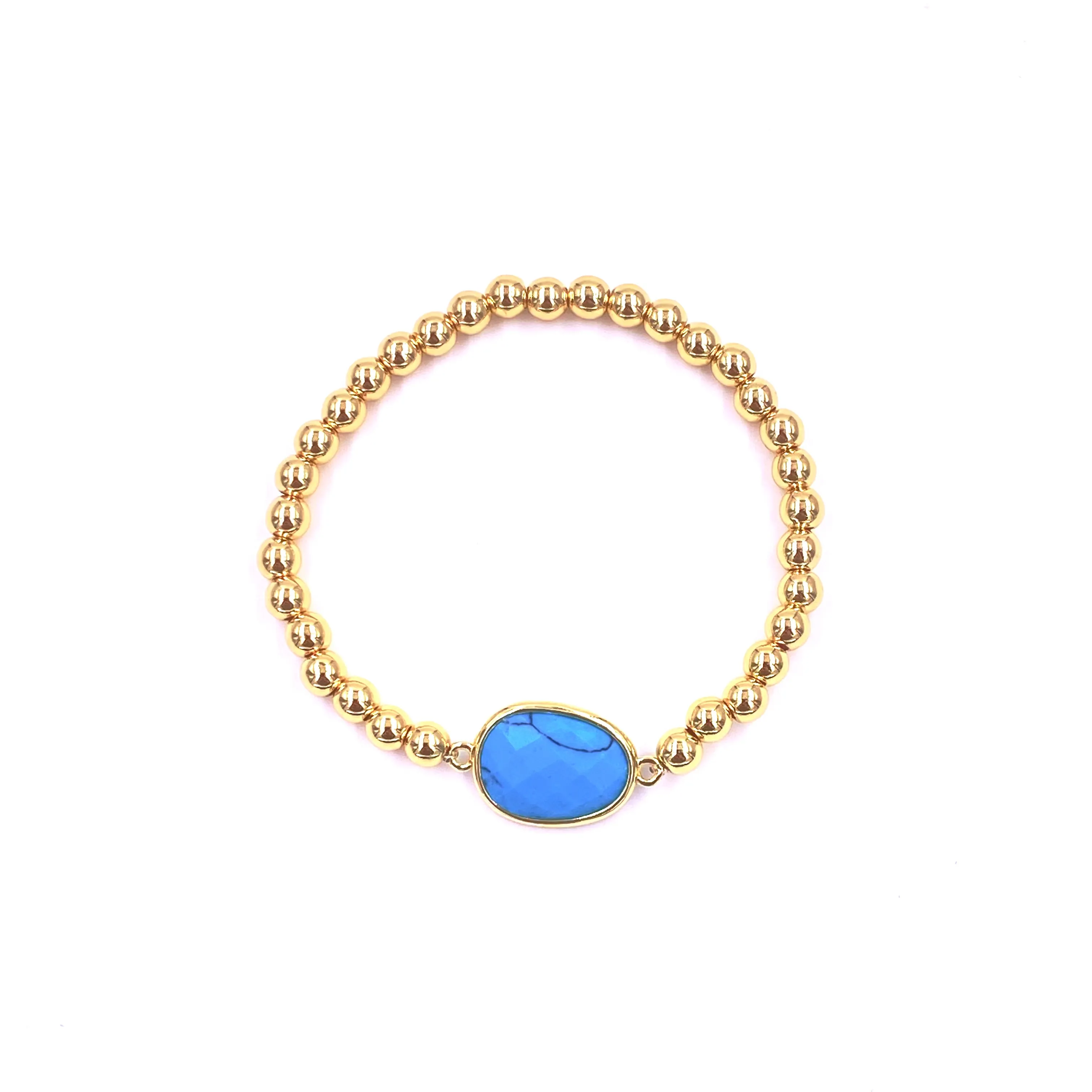 Ashley Gold Stainless Steel Gold Plated Turquoise Ball Beaded Stretch Bracelet