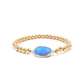 Ashley Gold Stainless Steel Gold Plated Turquoise Ball Beaded Stretch Bracelet