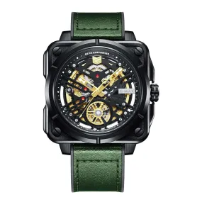 Automatic Mechanical Watch Skeleton Stainless 50M Waterproof Anti Shock Casual Diver Men Wrist Watch Sterling Watches Chronograph Analog Business Casual Fashion Adjustable Leather Band