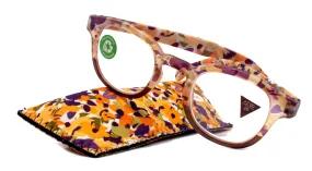 Autumn, (Premium) Reading Glasses High End Readers  1.25,  1.50.. 3.00 Round Style. Optical Frame, (Brown, Purple Floral) NY Fifth Avenue