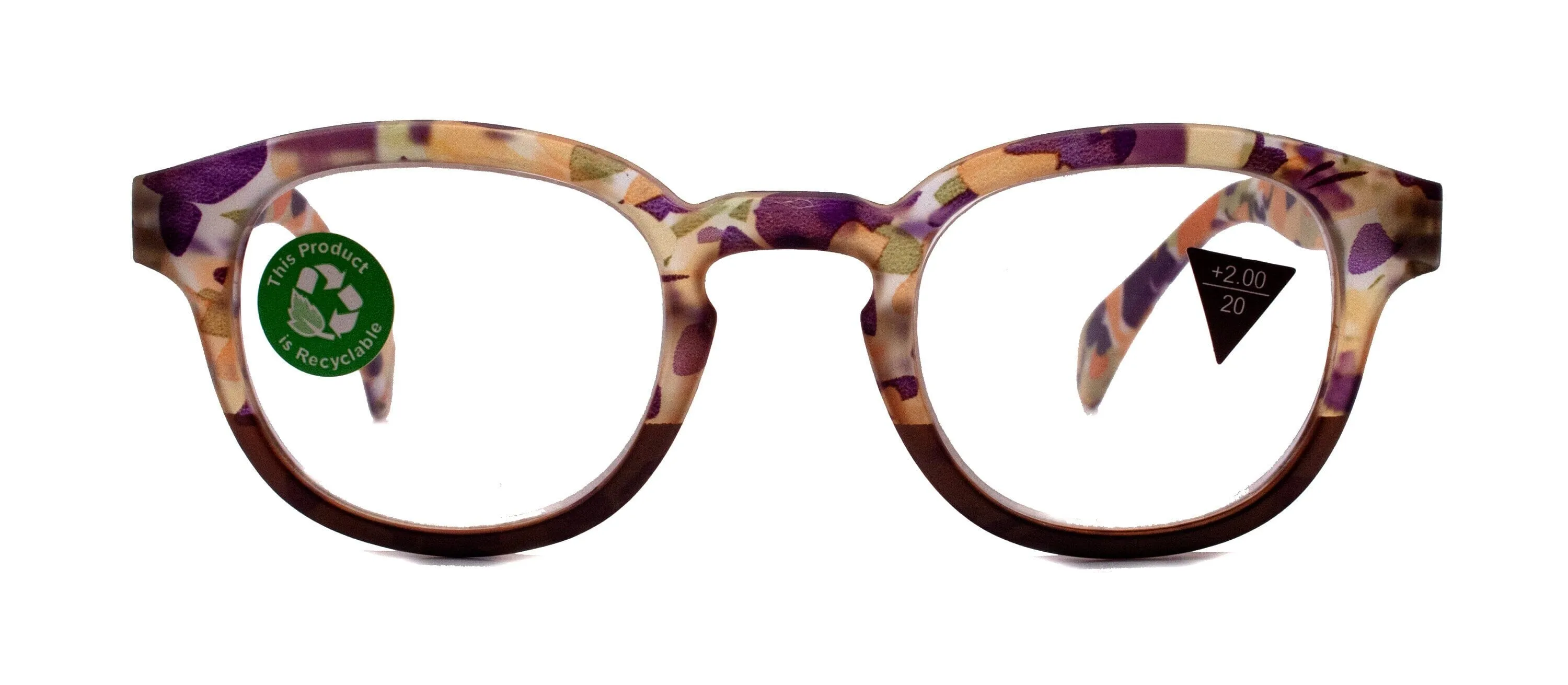 Autumn, (Premium) Reading Glasses High End Readers  1.25,  1.50.. 3.00 Round Style. Optical Frame, (Brown, Purple Floral) NY Fifth Avenue
