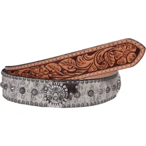 B729 - Roan Hair Studded Tooled Belt