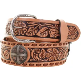 B924 - Natural Leather Tooled Belt