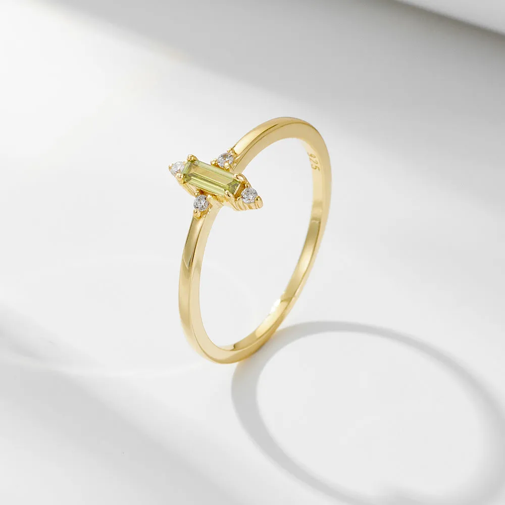 Baguette Cut Olive Green Zircon Silver Ring