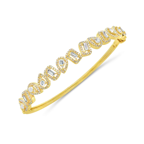 Baguette, Pear shaped & Round Diamond Bangle Bracelet
