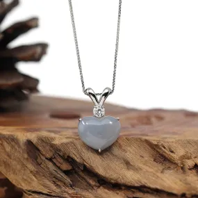 Baikalla 14K Gold Genuine Burmese Grey Jadeite Jade Heart Pendant with Moissanite