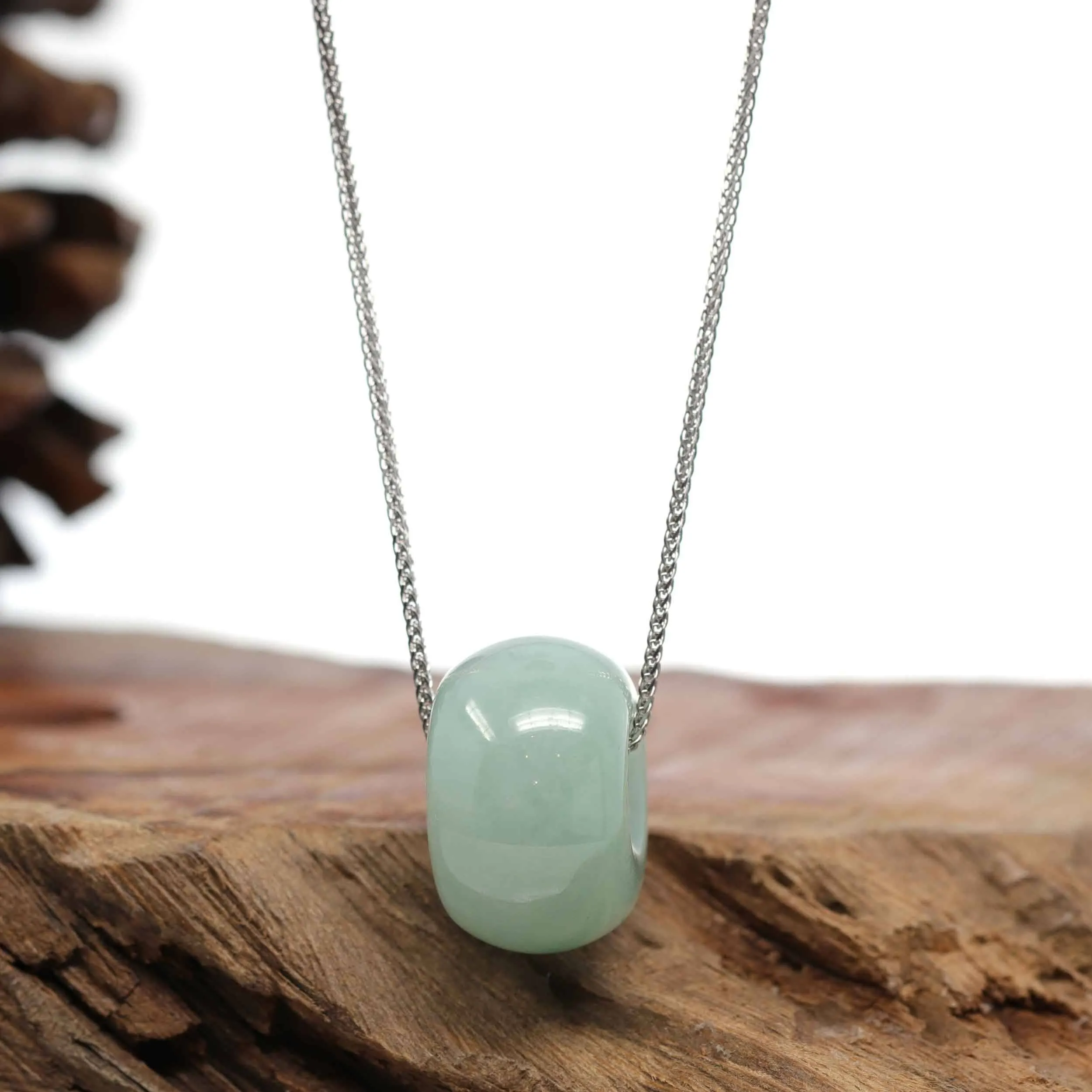 Baikalla "Good Luck Button" Necklace Light Green Jadeite Jade Lucky Tong Tong Necklace