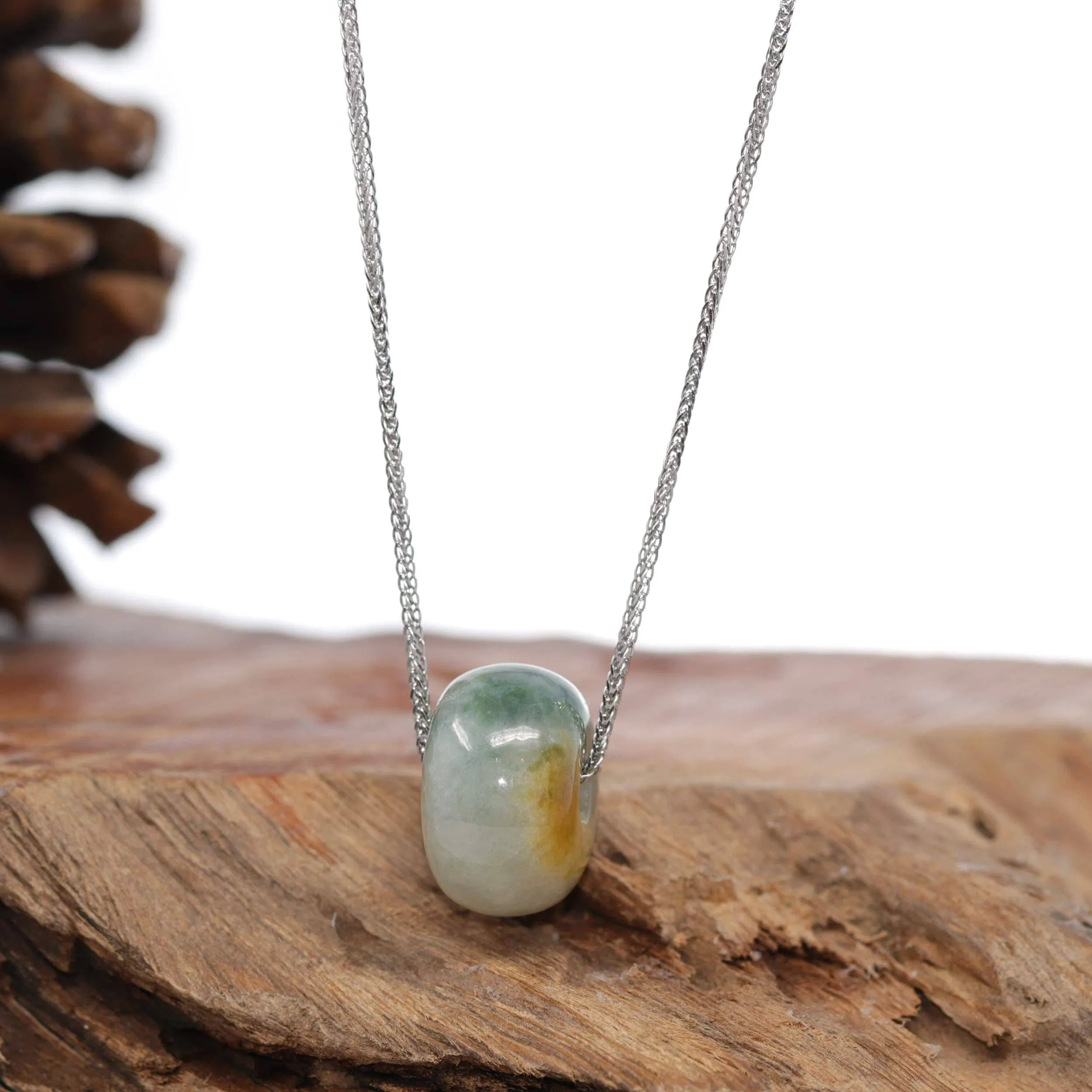 Baikalla "Good Luck Button" Necklace Yellow & Blue-Green Jadeite Jade Lucky Ping An Kou Necklace