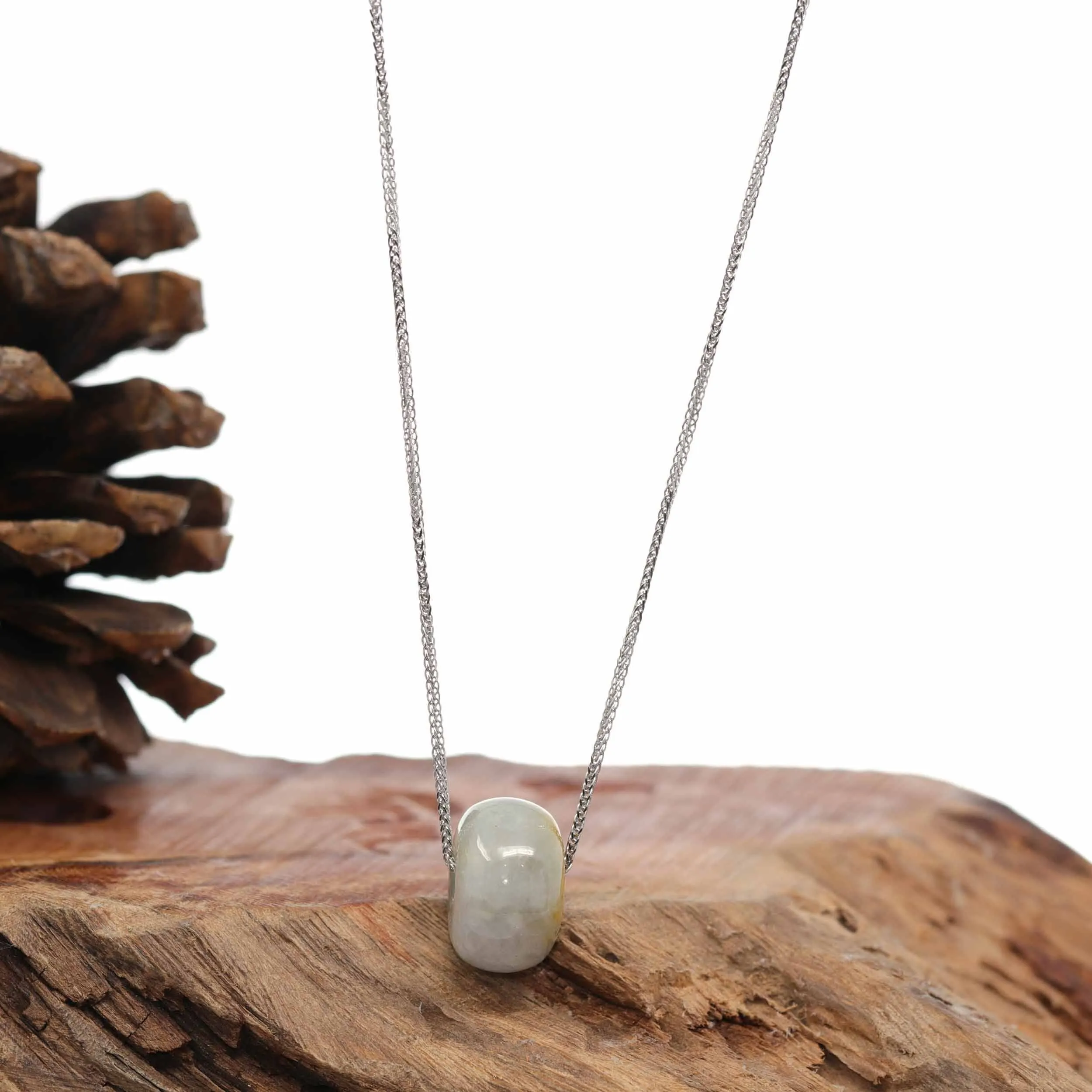 Baikalla "Good Luck Button" Necklace Yellow & Blue-Green Jadeite Jade Lucky Ping An Kou Necklace