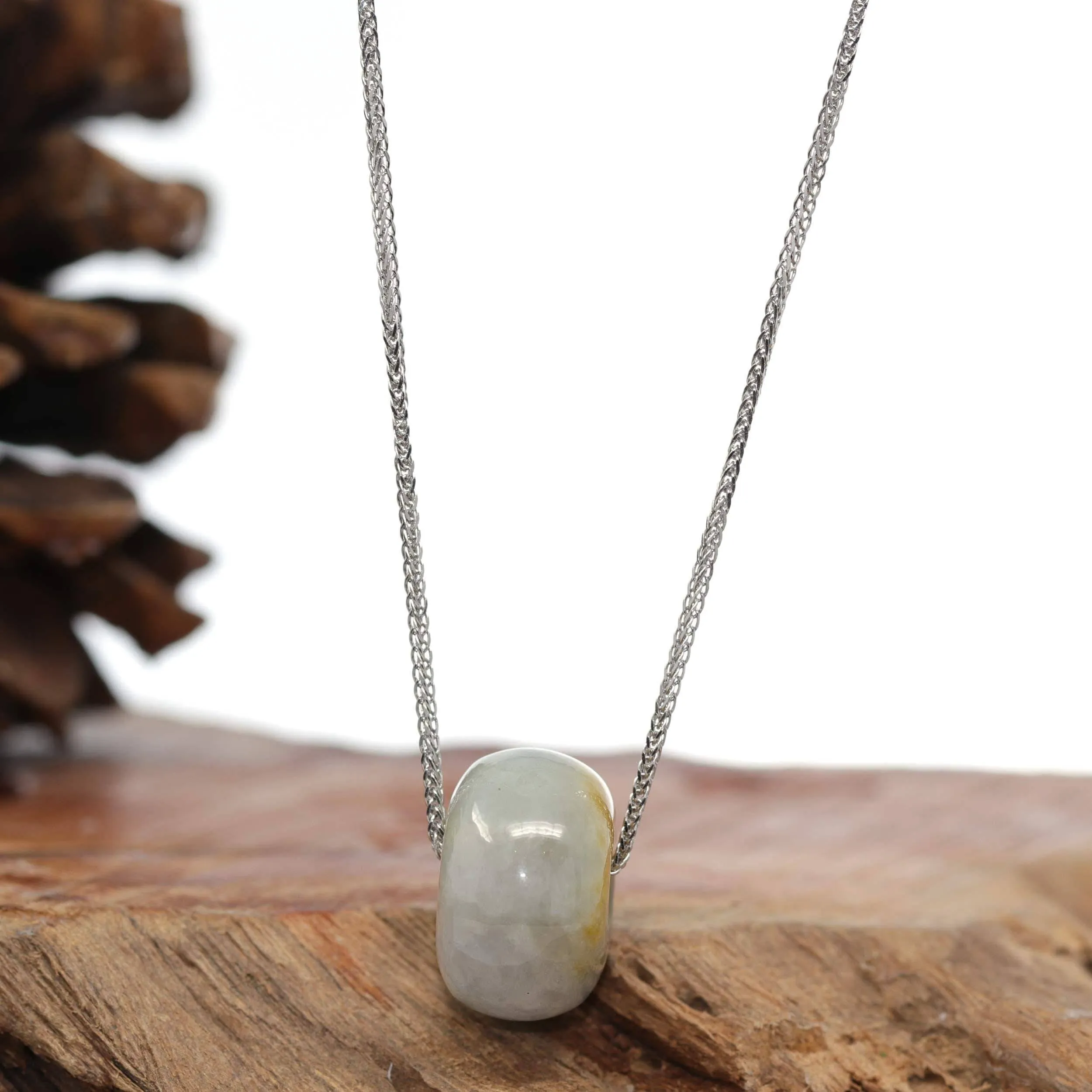 Baikalla "Good Luck Button" Necklace Yellow & Blue-Green Jadeite Jade Lucky Ping An Kou Necklace