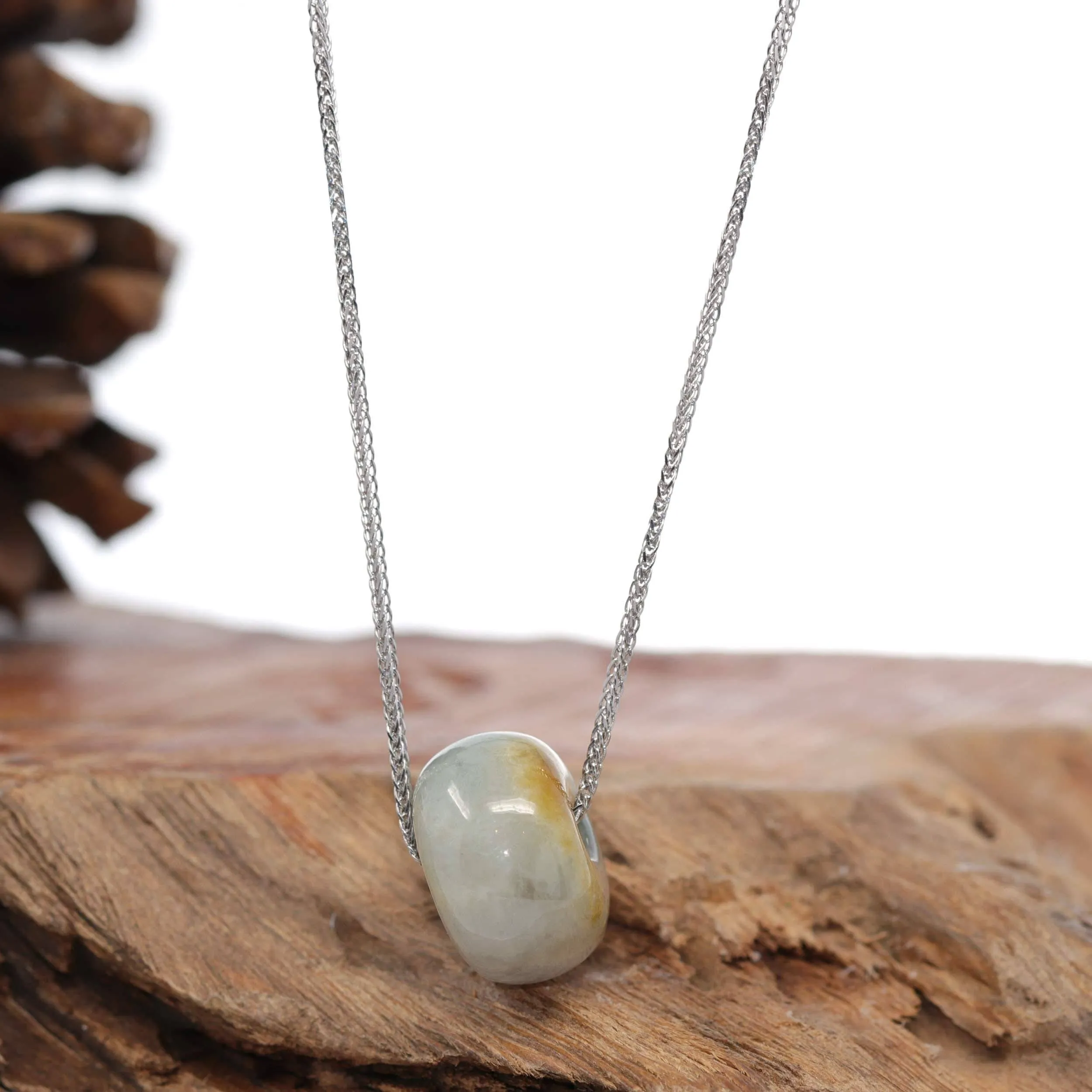 Baikalla "Good Luck Button" Necklace Yellow & Blue-Green Jadeite Jade Lucky Ping An Kou Necklace