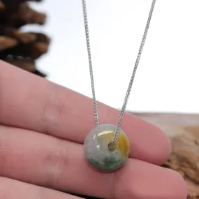 Baikalla "Good Luck Button" Necklace Yellow & Blue-Green Jadeite Jade Lucky Ping An Kou Necklace