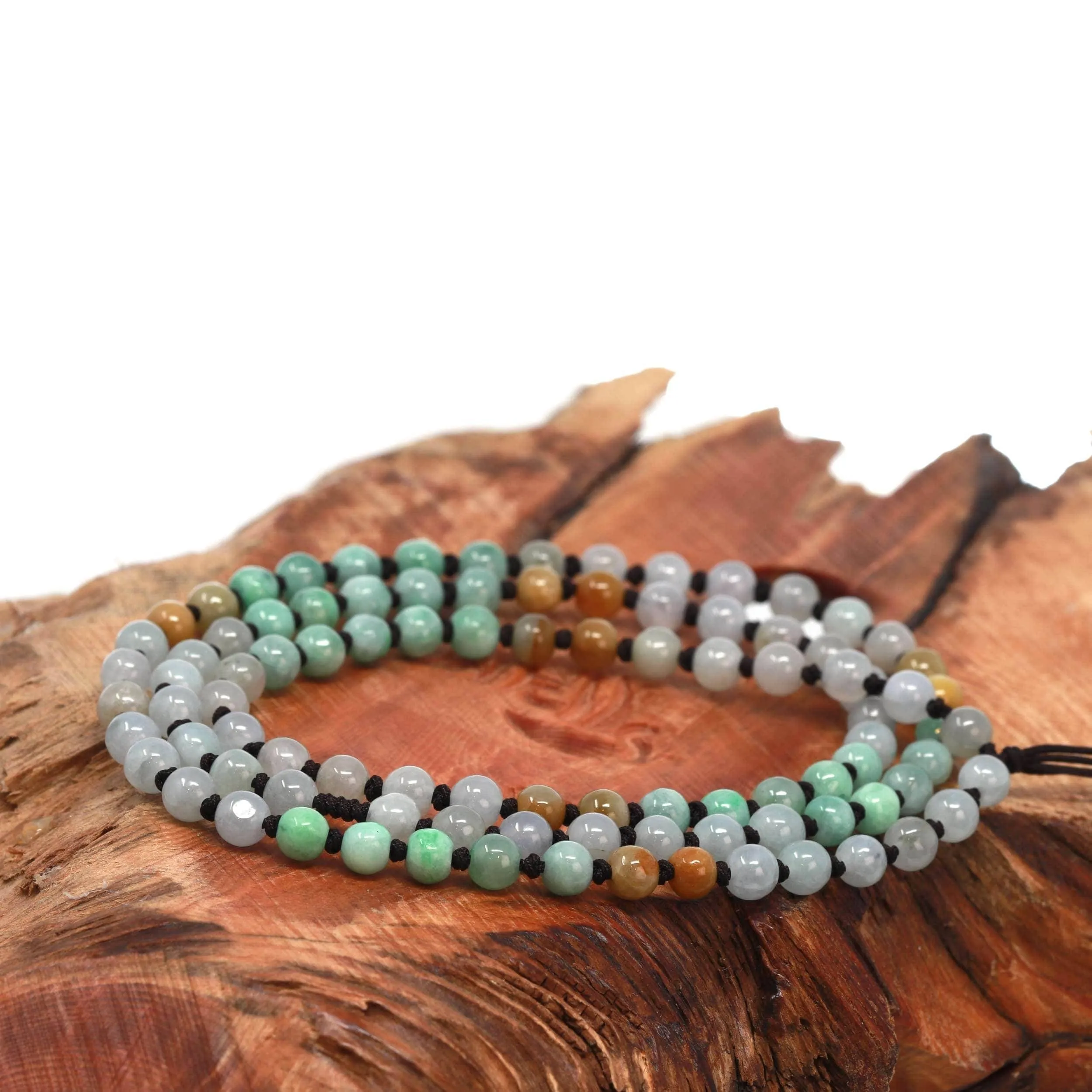 Baikalla "Multi Color Beads Necklace" Natural String Burmese Jadeite Jade Beads Necklace