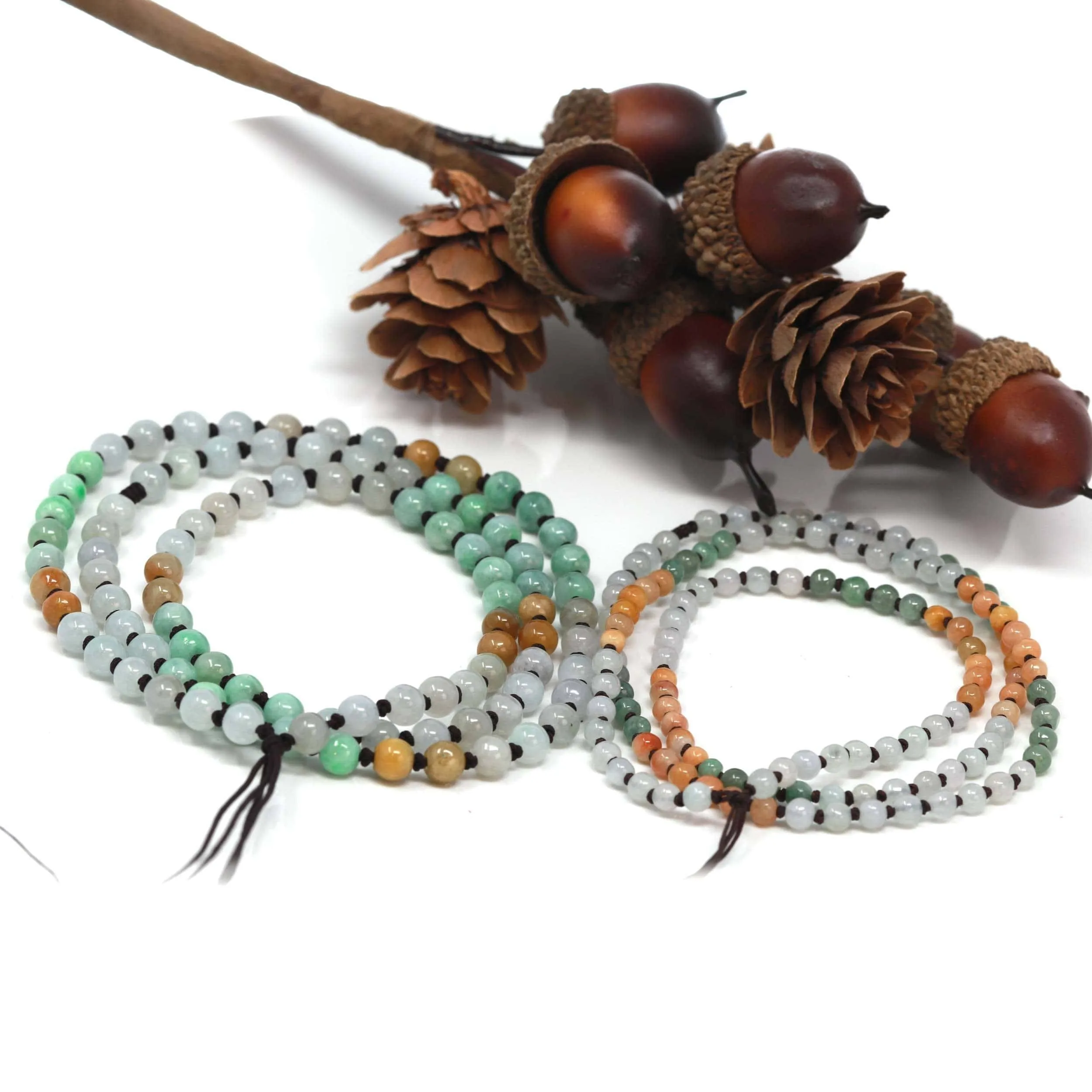 Baikalla "Multi Color Beads Necklace" Natural String Burmese Jadeite Jade Beads Necklace