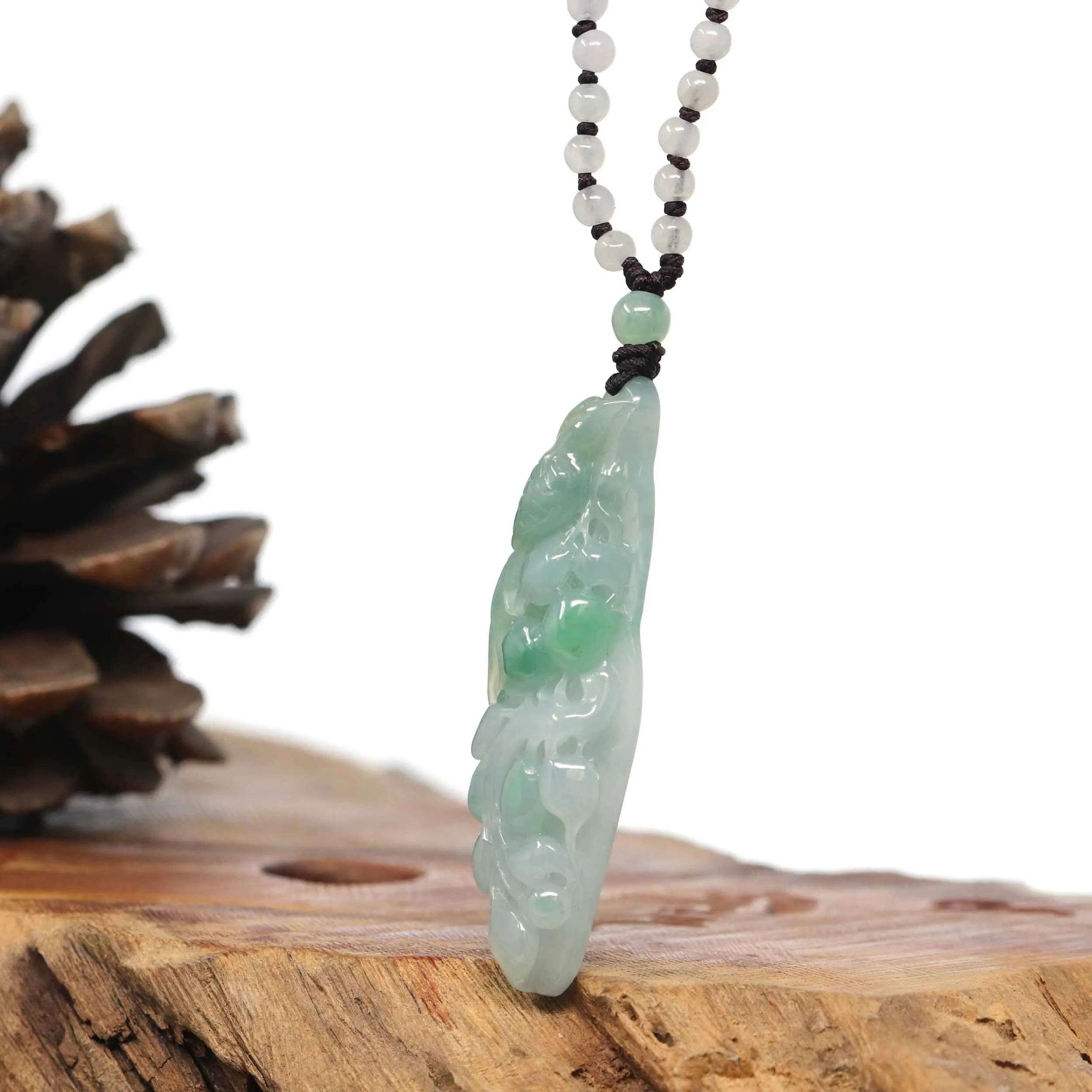 Baikalla "Roaring Dragon" Natural Jadeite Jade Green Pendant Necklace For Men