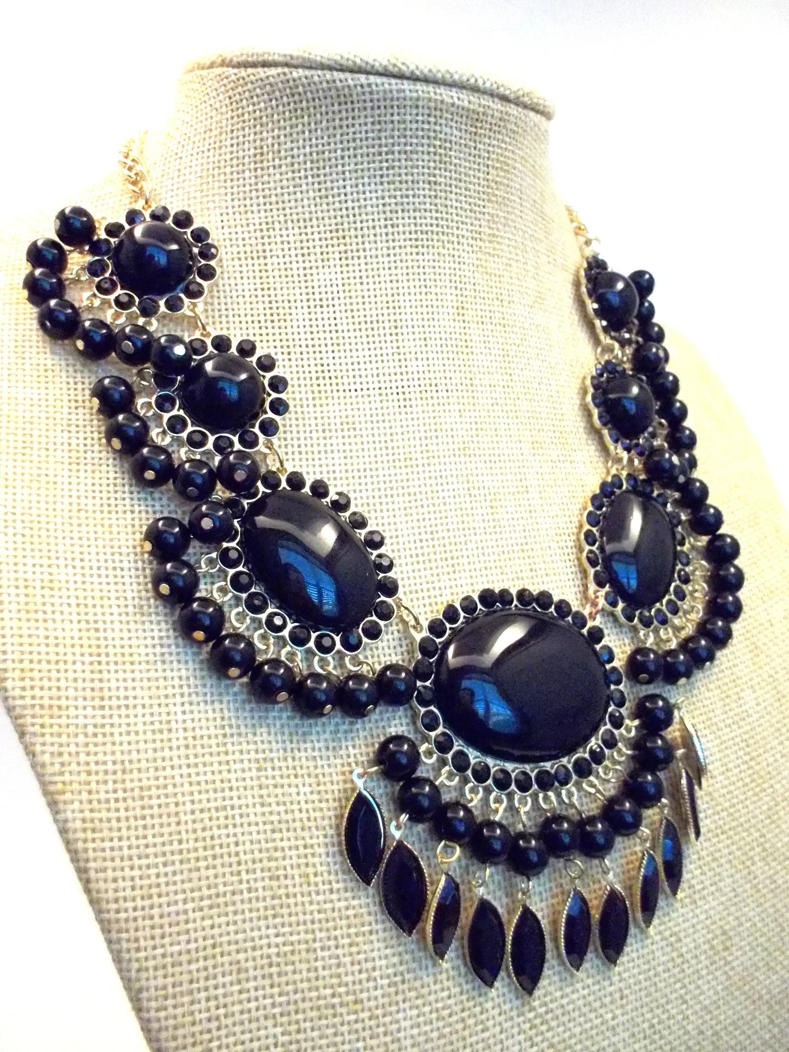 Bauble Fan Fringe Statement Necklace- Black