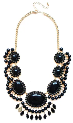 Bauble Fan Fringe Statement Necklace- Black