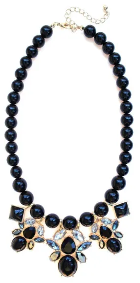Beaded Mix Crystal Statement Necklace- Black