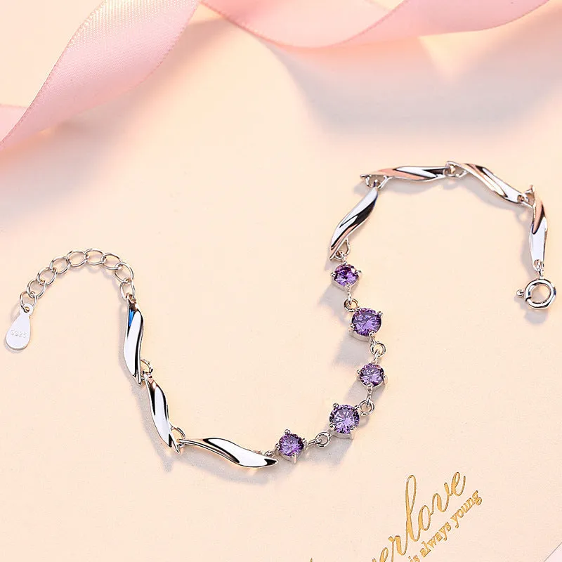 Beading Round Zircon Twist Silver Bracelet for Women