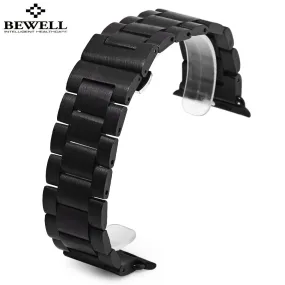 Bewell Watch Band Quality Wooden Watchband 24mm Black Brown Luxury Strap Butterfly Clasp Wristband
