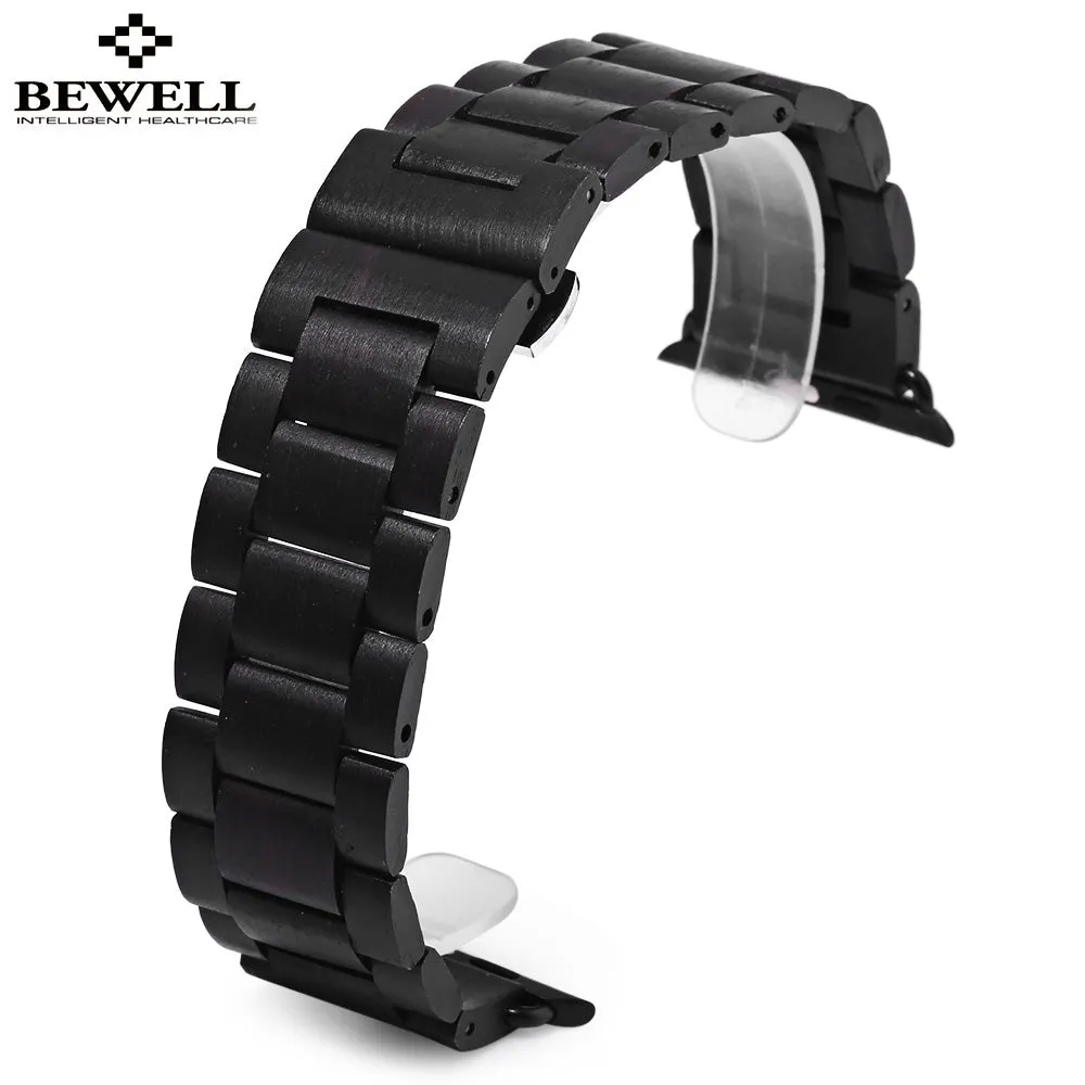 Bewell Watch Band Quality Wooden Watchband 24mm Black Brown Luxury Strap Butterfly Clasp Wristband