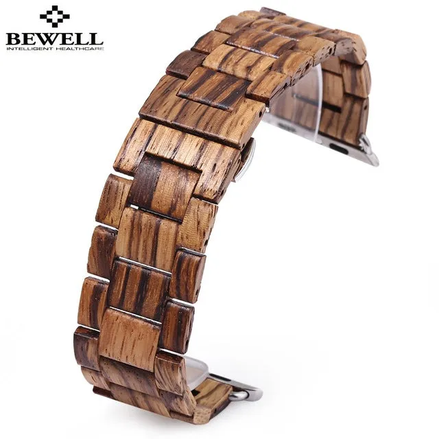Bewell Watch Band Quality Wooden Watchband 24mm Black Brown Luxury Strap Butterfly Clasp Wristband