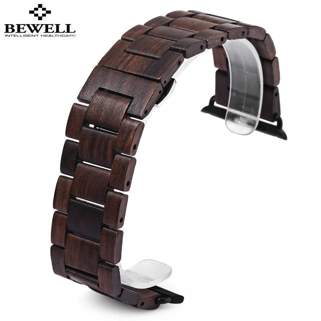 Bewell Watch Band Quality Wooden Watchband 24mm Black Brown Luxury Strap Butterfly Clasp Wristband