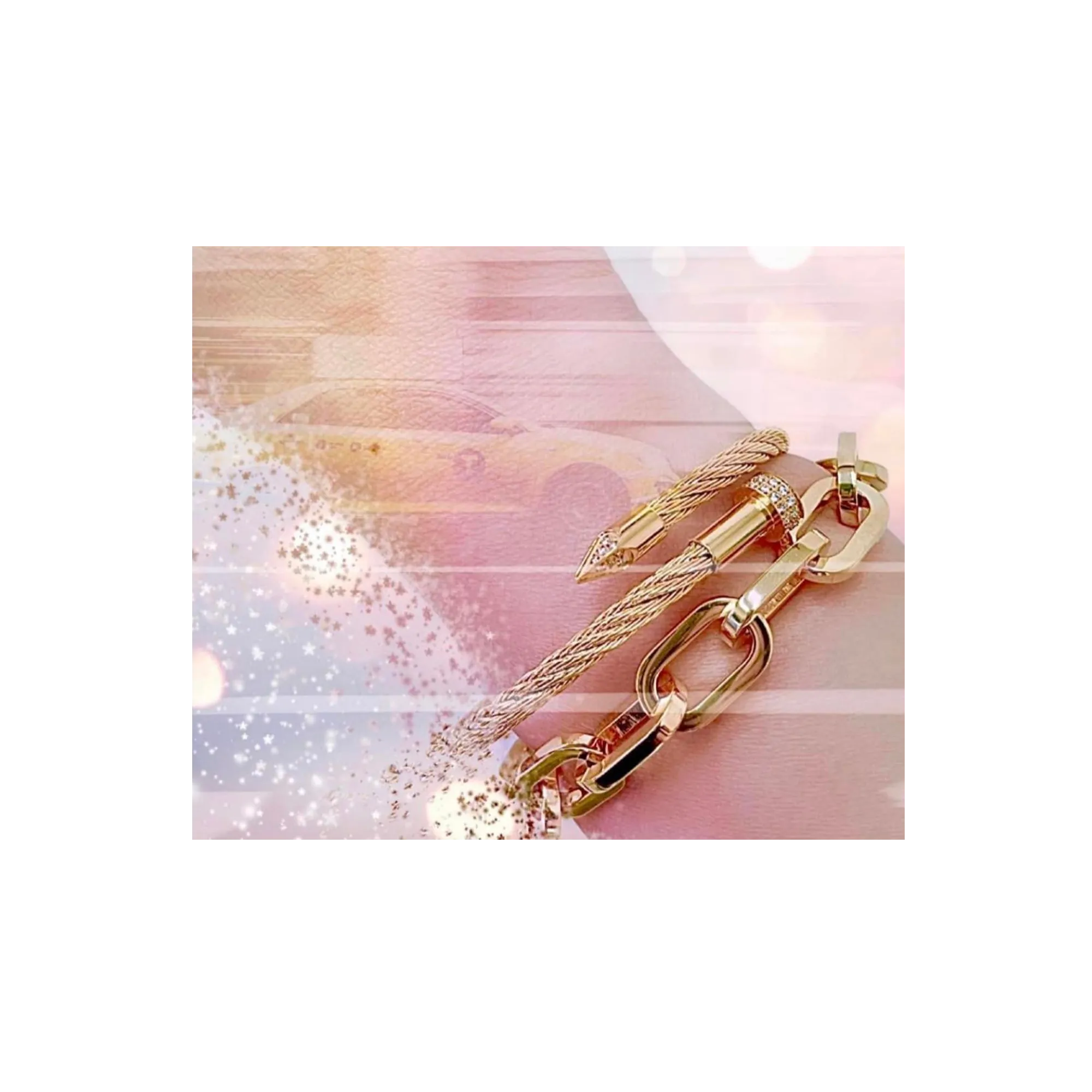 BG005G B.Tiff Gold Plated Pavé Pointe Cable Bangle Bracelet
