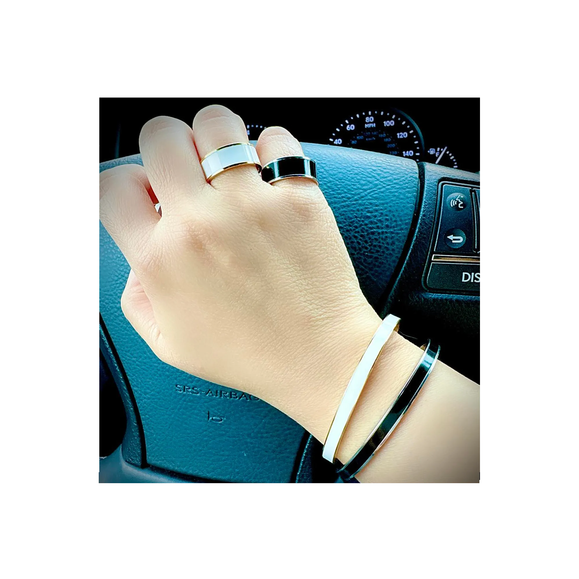 BG301GW B.Tiff "The Hamptons" White Enamel Gold Bangle Bracelet