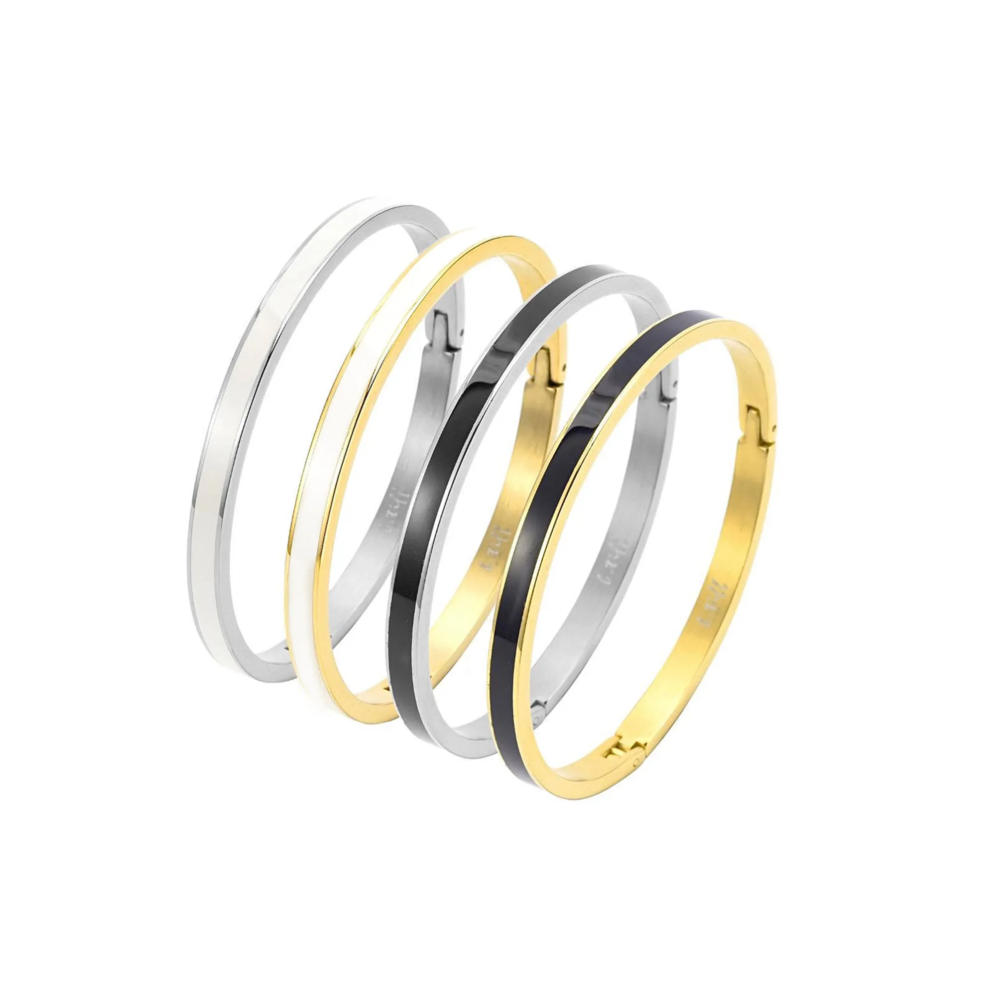 BG301GW B.Tiff "The Hamptons" White Enamel Gold Bangle Bracelet