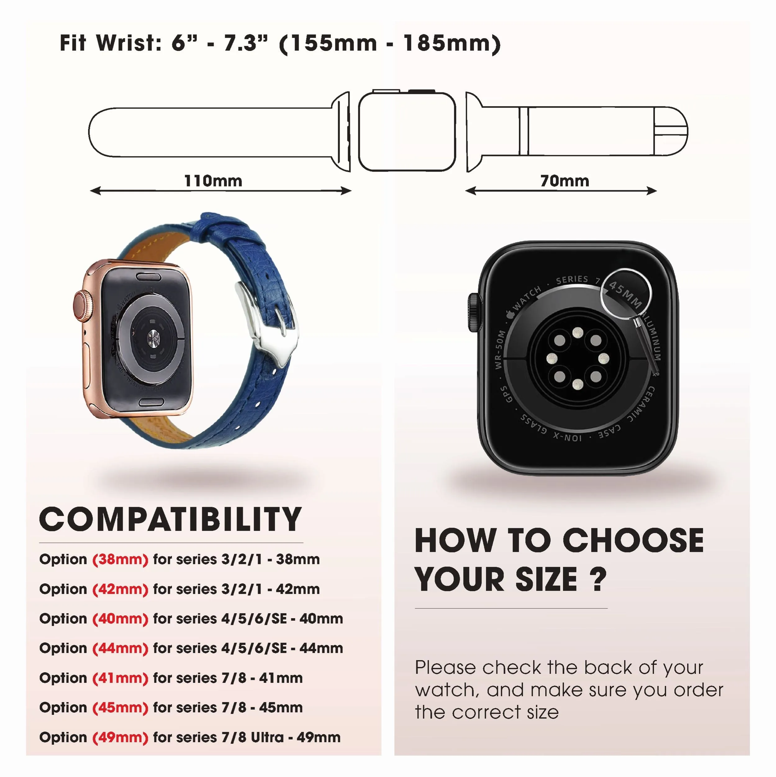 Blue Flat Ostrich Leather Band Compatible Apple Watch Iwatch 42mm Screen Protector Case Black Adapter Replacement Strap For Smartwatch Series 1 2 3 Leather Handmade AW-184S-W-42MM