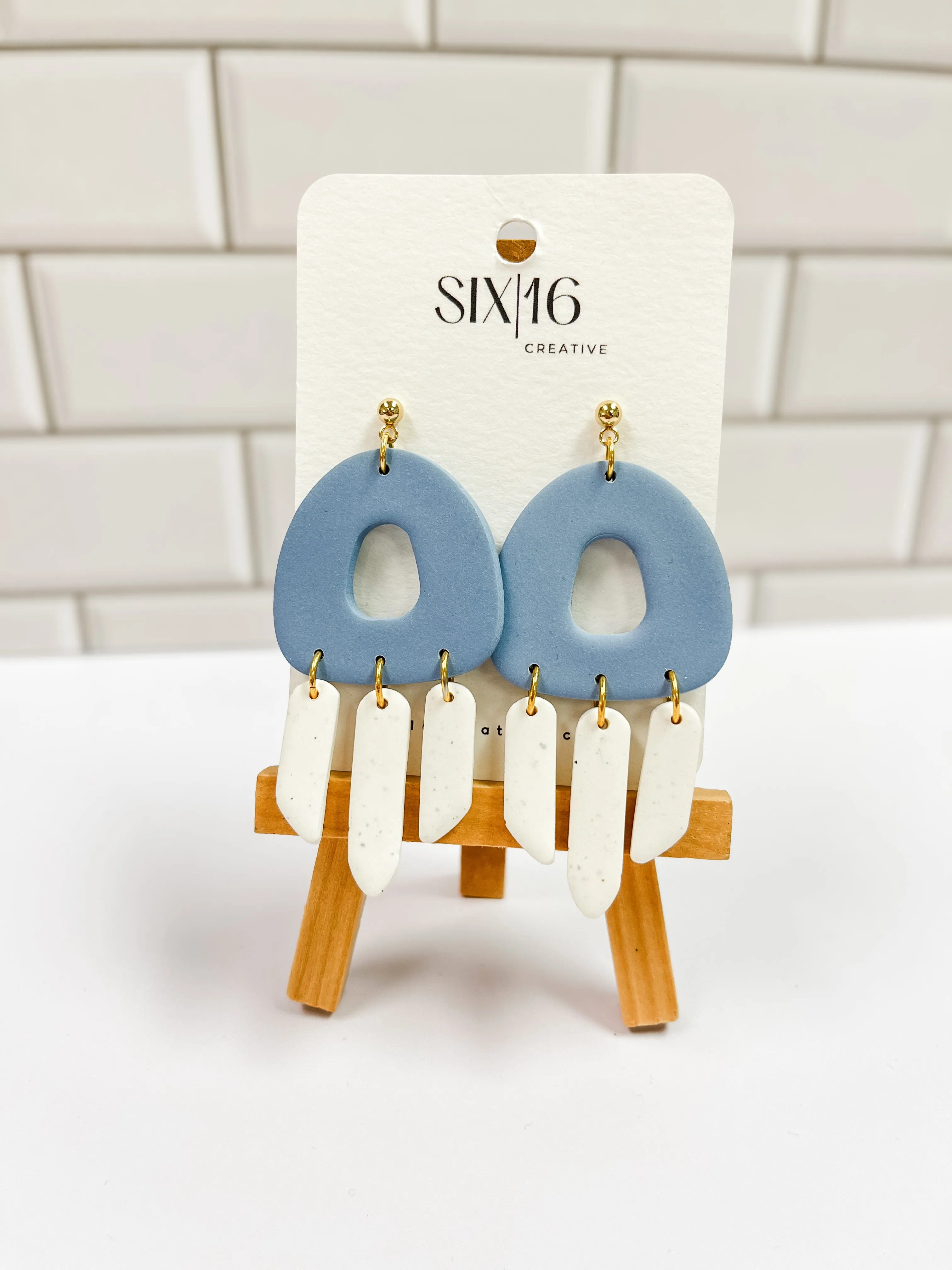 Blue Triangle Polymer Clay Earrings