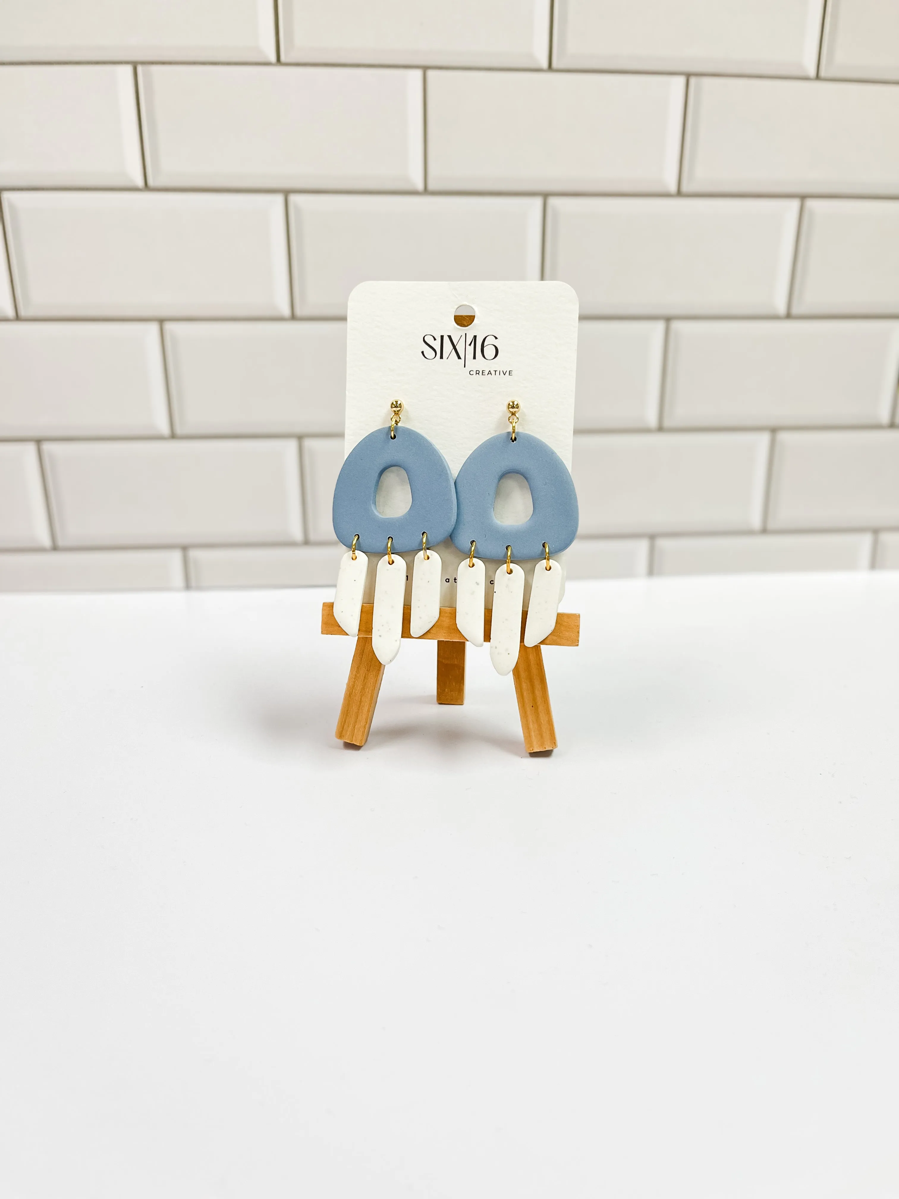 Blue Triangle Polymer Clay Earrings